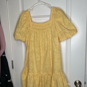 Moon River Yellow Floral Puff-Sleeve Smocked Sundress